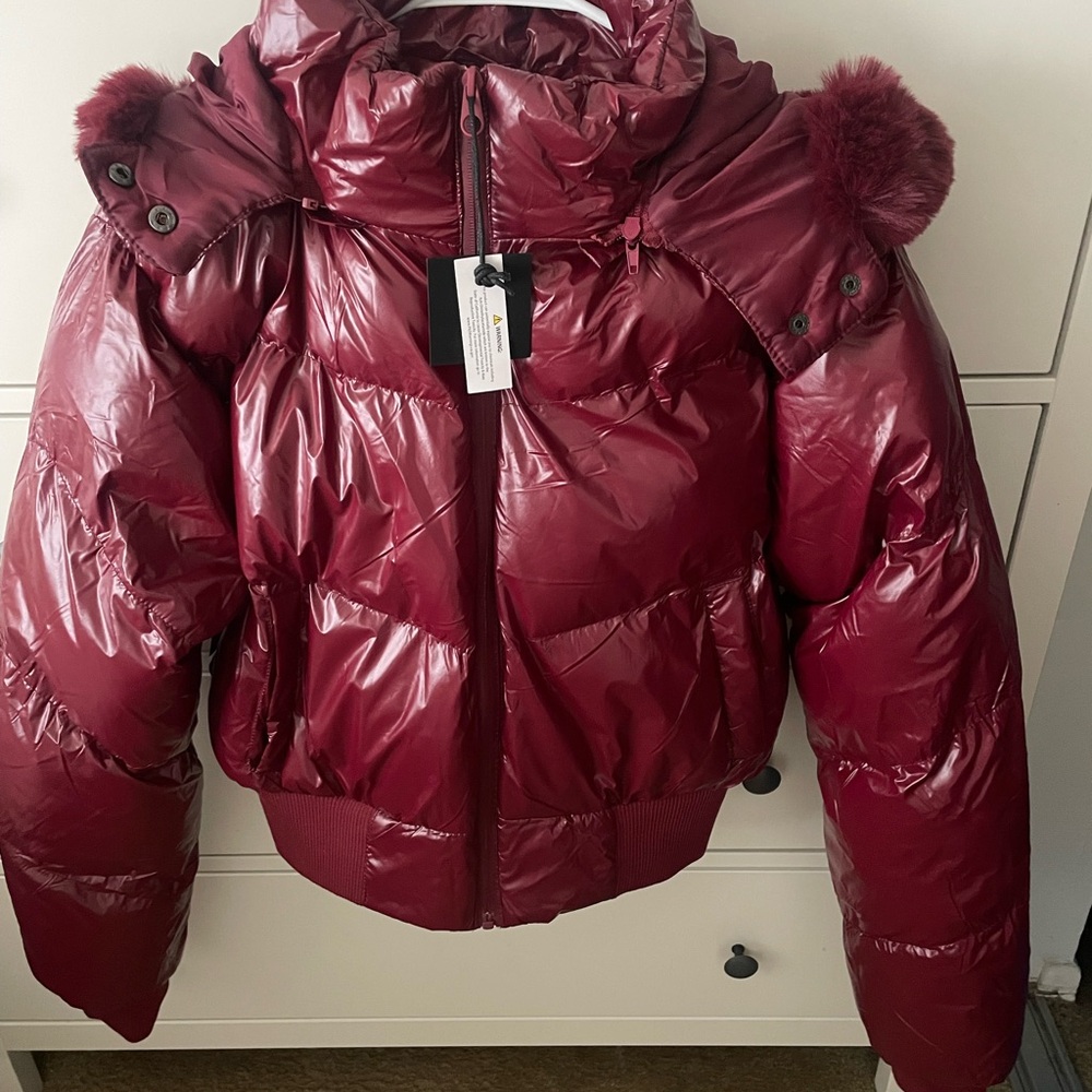 These Three - Women's Burgundy Puffer Jacket - Picture 9 of 9